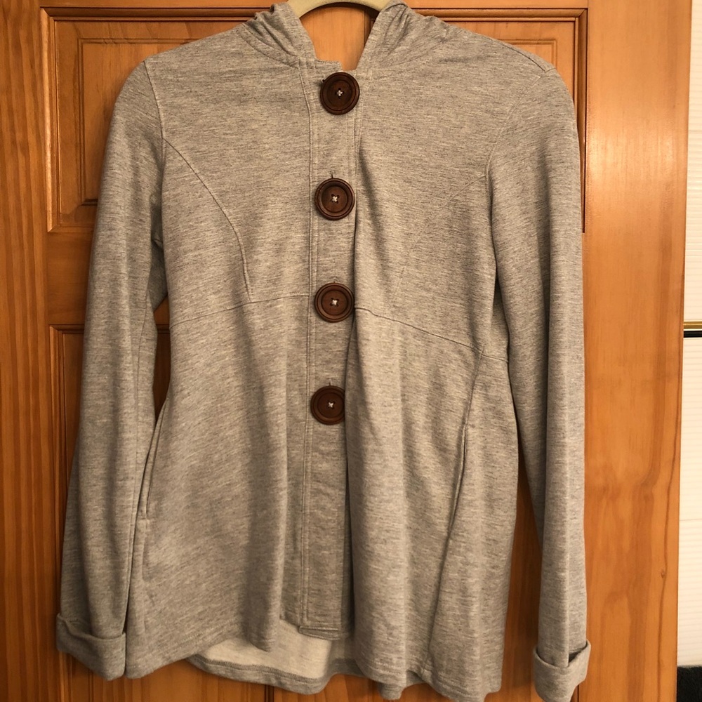 Gray Hooded Button-up Sweater/Cardigan